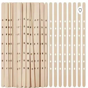 Wooden candle wick centering sticks with pre-drilled holes for DIY craft candle making details.