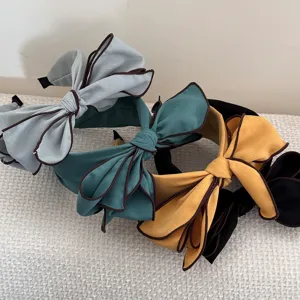 Cerchietto Largo Stile Coreano con Fiocco 3D per Donna Vintage Elegante Fascia per Capelli in Tessuto Bordo a Contrasto Retrò Dolce Accessori per Feste