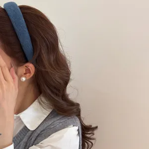 Serre-tête élégant en laine bleue pour femmes, accessoire de coiffure coréen chic