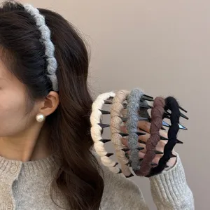 Diadema de Hilo de Punto con Ondas de Otoño e Invierno para Mujer Banda para el Cabello Antideslizante con Dientes Accesorio