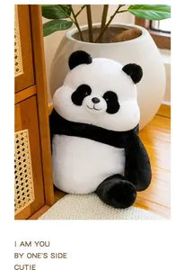 Detailed macro shot of a cute chubby panda plush toy sitting in a cozy home environment