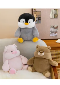 Set of soft chubby plush toys including penguin bear and pig for nursery decoration