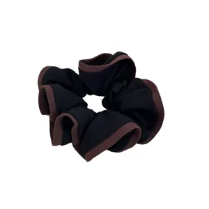 Elegant Korean style ruffled edge fabric hair scrunchie in black and brown colors