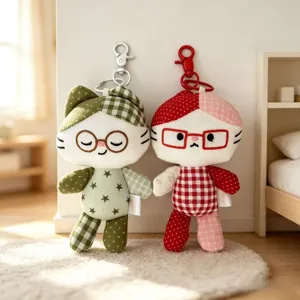 Cute cat plush pendant toy, soft stuffed animal keychain for cute bag charm decoration.