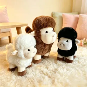 Cute stuffed sheep plush toys in white brown and black colors for home decoration
