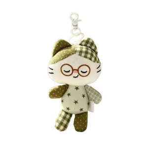 Cute plush cat keychain bag pendant green star pattern stuffed animal toy accessory cute doll