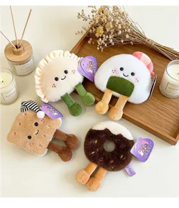 Set of 4 cute food plush magnets featuring dumpling, sushi, biscuit and donut shapes