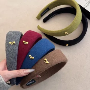 Diadema de Lana de Estilo Coreano Otoño Invierno para Mujer Diadema Ancha Elegante con Lazo de Aleación Accesorios para el Cabello Hechos a Mano
