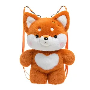 Niedlicher orange-weißer Plüschrucksack in Fuchsform mit Herz-Patch und Trägern für Kinder