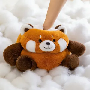 Chubby red panda plush toy pillow for kids gift sitting in soft fluffy white clouds