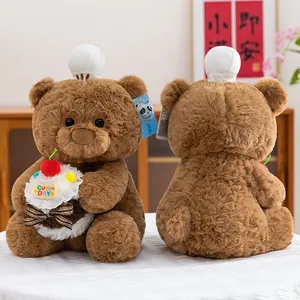 Simpatico Orsetto di Peluche Marrone Con Cappello da Chef e Cupcake Morbido Animale di Peluche Per Regalo di San Valentino Compleanno Bambini