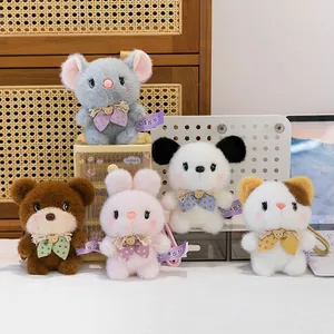 Cute and soft plush animal bag charms set featuring rabbit, bear, and cat dolls
