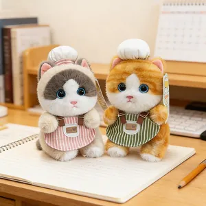 Set di due simpatici portachiavi a forma di gatto in peluche con cappelli da chef