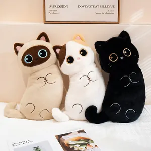 Adorable set of three long cat plush pillows in Siamese, calico and black colors