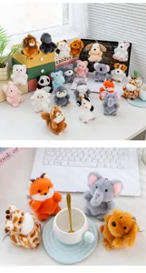 Collezione di mini portachiavi di peluche con pupazzi di volpe, elefante e giraffa