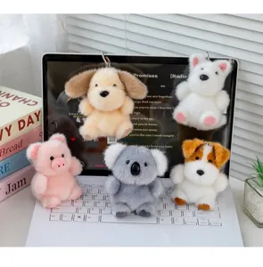 Set di cinque mini peluche animali carini come cane maiale koala ciondoli per borse