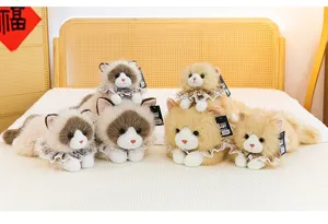Detailed view of multiple sizes ragdoll cat plush toys with cute lace ruffled collars