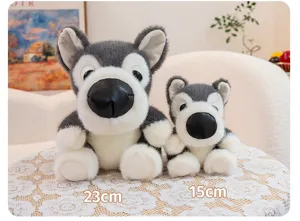 Macro view showing two sizes of cute husky plush toys in 23cm and 15cm heights