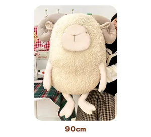 Soft 90cm curly sheep plush toy being held, showing its large size and fluffy texture