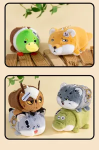 Detailed view of assorted cute animal emoji plush keychains with golden ring