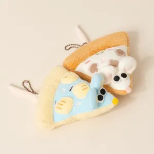 Simpatico portachiavi in peluche a forma di topo pizza dal design cartoon e morbido