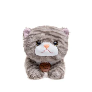 Adorable grey striped kitten plush toy with large eyes and Keep Smile leather collar tag