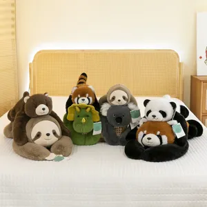 Adorabili cuscini in peluche di animali rilassanti con dinosauro, bradipo, koala e panda.