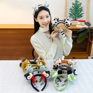 Cute plush animal headbands featuring panda and giraffe designs for kids