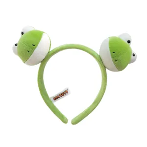 Cute green frog plush headband for kids, soft and adorable cartoon animal hair accessory gift