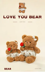 Süßes braunes Plüsch-Teddybären-Set mit roten Rosen als Geschenk zum Valentinstag oder Jubiläum