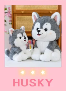 Two cute husky plush toys in different sizes for home decoration and gifts.