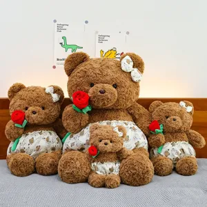 Romantische Rose Teddybär Plüschtier Kuscheltier Mit Blume Cartoon Outfit Für Valentinstag Geburtstag Geschenk Für Damen