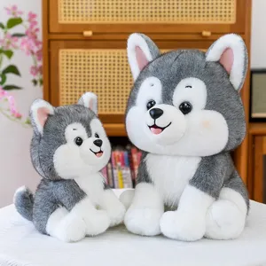 High-quality realistic gray and white husky puppy plush toy stuffed animal doll for kids