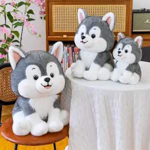 Set of three adorable realistic Husky dog plush toys for kids in cozy home setting