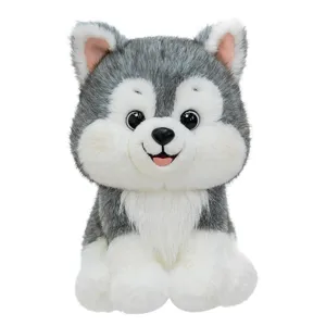 Realistic grey and white husky dog plush toy for children, soft stuffed animal gift