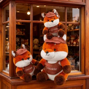 Cute Maillard series fox plush toys in three sizes wearing brown chocolate aprons