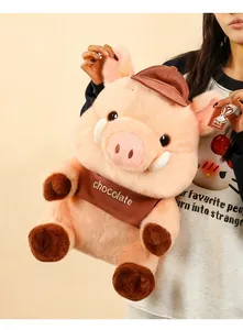 High-quality close-up detail of cute Maillard style pink pig plush toy held by person