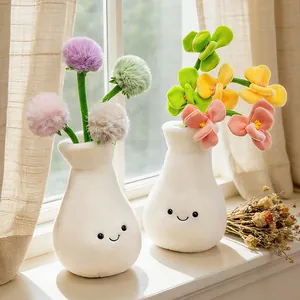 Creativo peluche a forma di vaso di tulipani con viso sorridente, morbido regalo decorativo