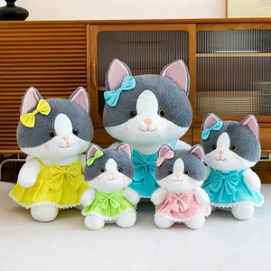 Adorable cat plush toys set in colorful princess dresses with bows for Valentine's day gift