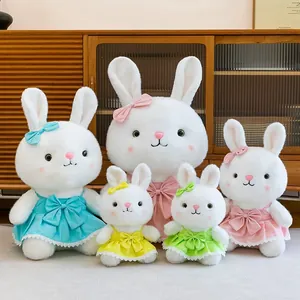 Set of five cute white rabbit plush dolls wearing colorful princess dresses gift