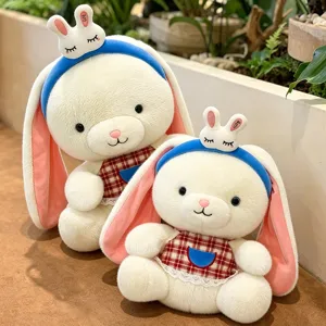 Simpatico Coniglio dalle Lunghe Orecchie Peluche Con Fascia per Capelli Abito a Quadretti Rossi e Bianchi con Pizzo Morbido Regalo per Ragazze Donne