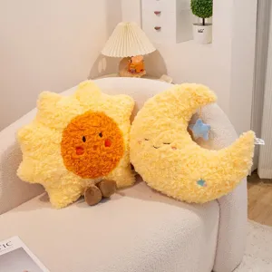 Cute fuzzy plush sun and moon pillows for sofa decoration and cozy home gift ideas
