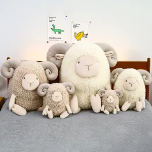 Simulation Curly Sheep Plush Toy Cute Soft Lamb Doll With Spiral Horns Stuffed Animal For Kids Gift Home Decoration