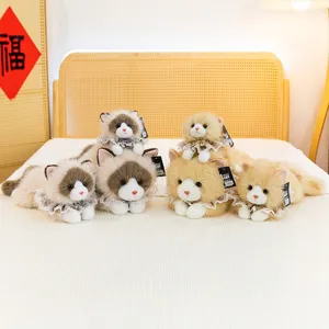 Simulation Ragdoll Cat Plush Toy With Scarf Vocal Function Realistic Soft Kitty Stuffed Animal For Kids Gift Home Decoration