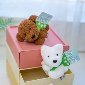 Adorable brown and white plush puppy dog pendants for bag decoration and keychains