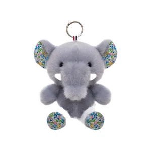 Portachiavi a forma di elefante in morbido peluche grigio con orecchie a fiori