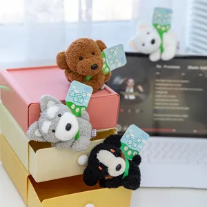 Adorable plush dog clips in various colors for bag decoration and creative gift ideas.