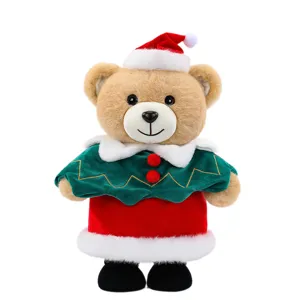 Simpatico orsetto di peluche natalizio con cappello di Babbo Natale e mantella
