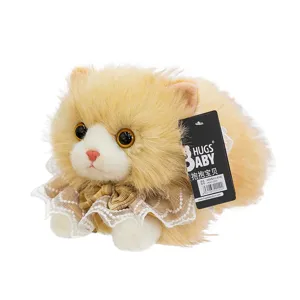 Soft plush orange ragdoll cat toy doll with elegant lace collar and ribbon accessory