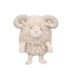 High-quality soft curly wool ram plush toy adorable stuffed sheep doll for kids